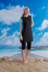 Yeşil Kol, Yarım Kapalı Mayo - Siyah/Yeşil