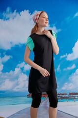 Yeşil Kol, Yarım Kapalı Mayo - Siyah/Yeşil