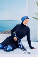 Yelkenli Desen Tesettür Mayo - Lacivert