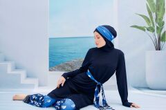 Yelkenli Desen Tesettür Mayo - Lacivert