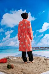 Tüy Efektli Tesettür Mayo - Turuncu/Siyah