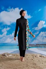 Stoperli Tarz Tesettür Mayo - Siyah