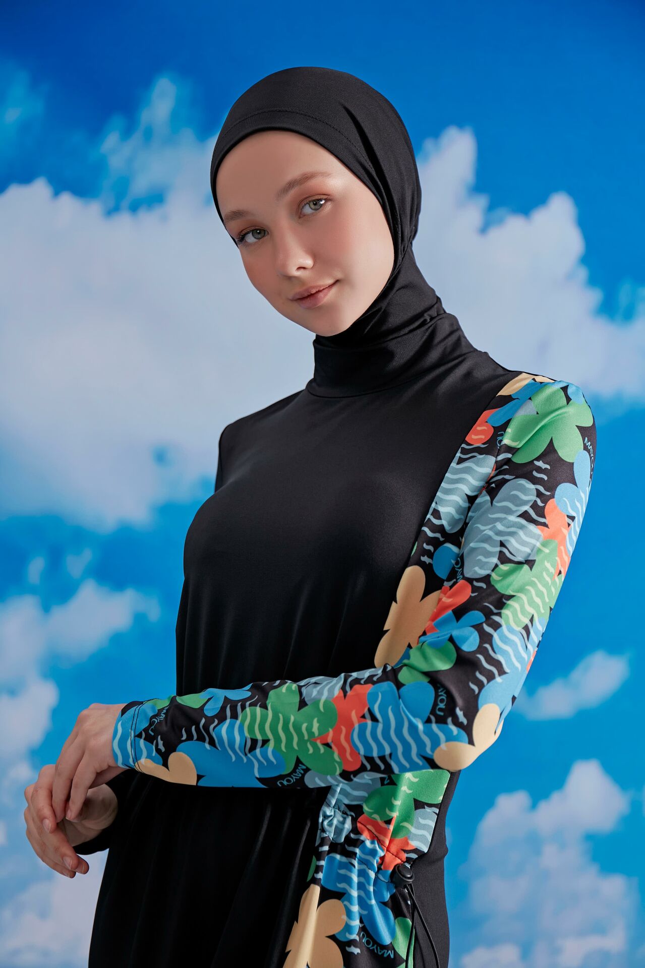 Stoperli Tarz Tesettür Mayo - Siyah