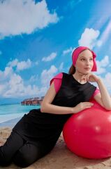 Fuşya Kol, Yarım Kapalı Mayo - Siyah/Fuşya