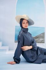 Omuzu Fermuarlı Tesettür Mayo - Antrasit/Fuşya