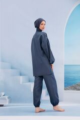 Omuzu Fermuarlı Tesettür Mayo - Antrasit/Fuşya