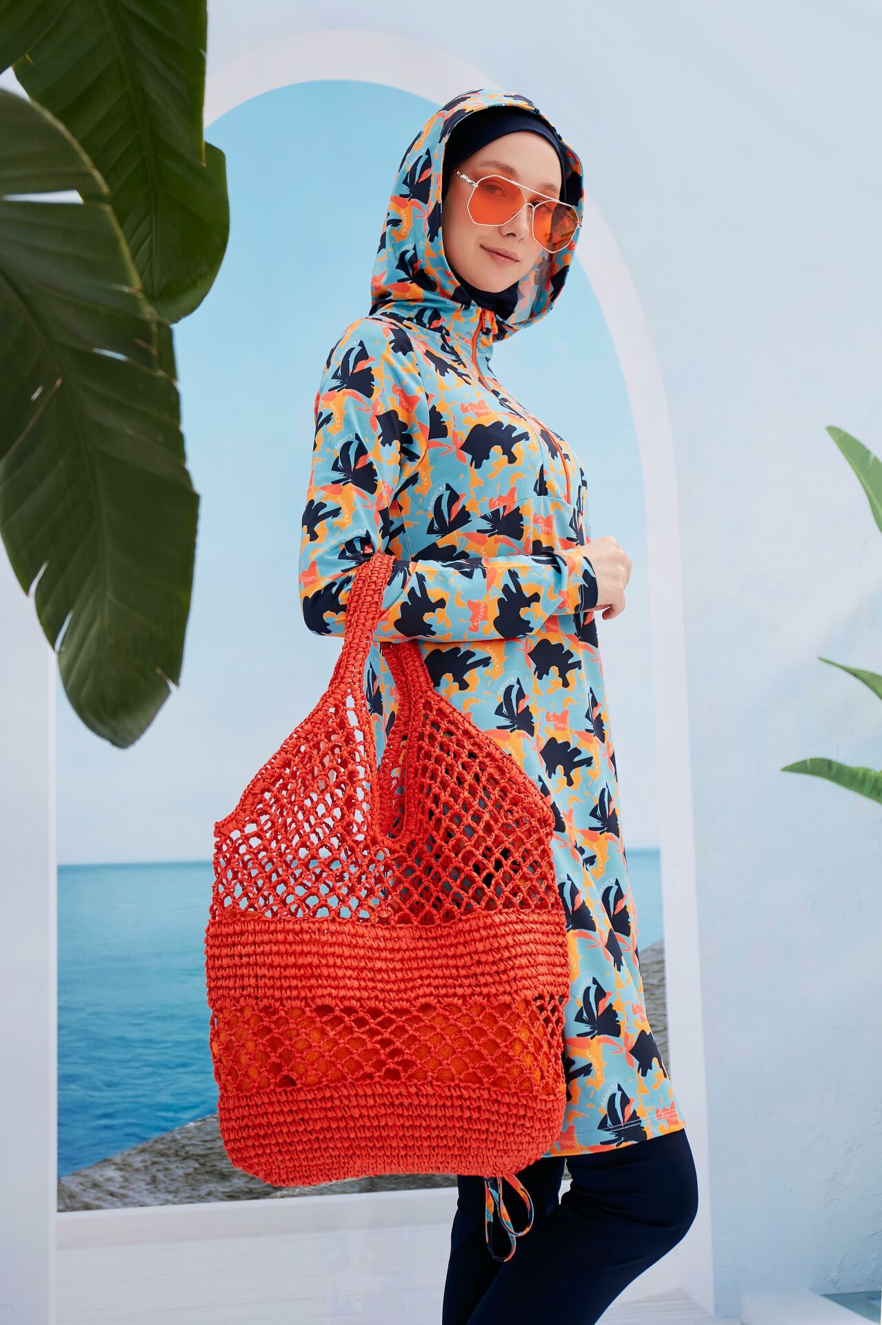 Kapüşonlu Spor Tesettür Mayo - Lacivert