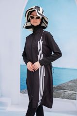 Spor Çizgili Mayo - Siyah/Beyaz